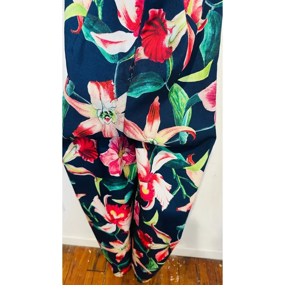PATBO Navy Blue Floral Halter Neck Center Cut-Out Wide Leg Laelia Jumpsuit US 0 - Picture 12 of 16